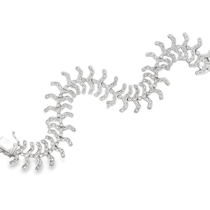 2.50 CTW Round Brilliant Diamond Fishbone Link 14 Karat White Gold Link Bracelet