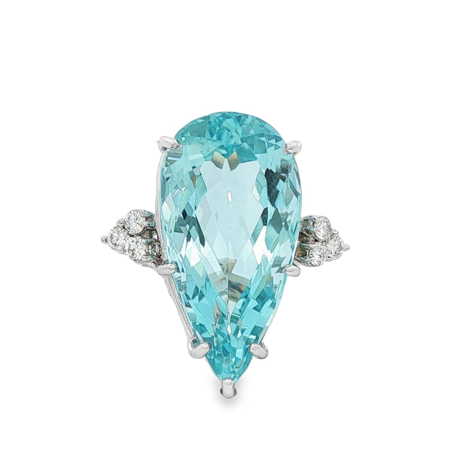 Pear Shape Aquamarine Diamond 14KWG Vintage Cocktail Ring