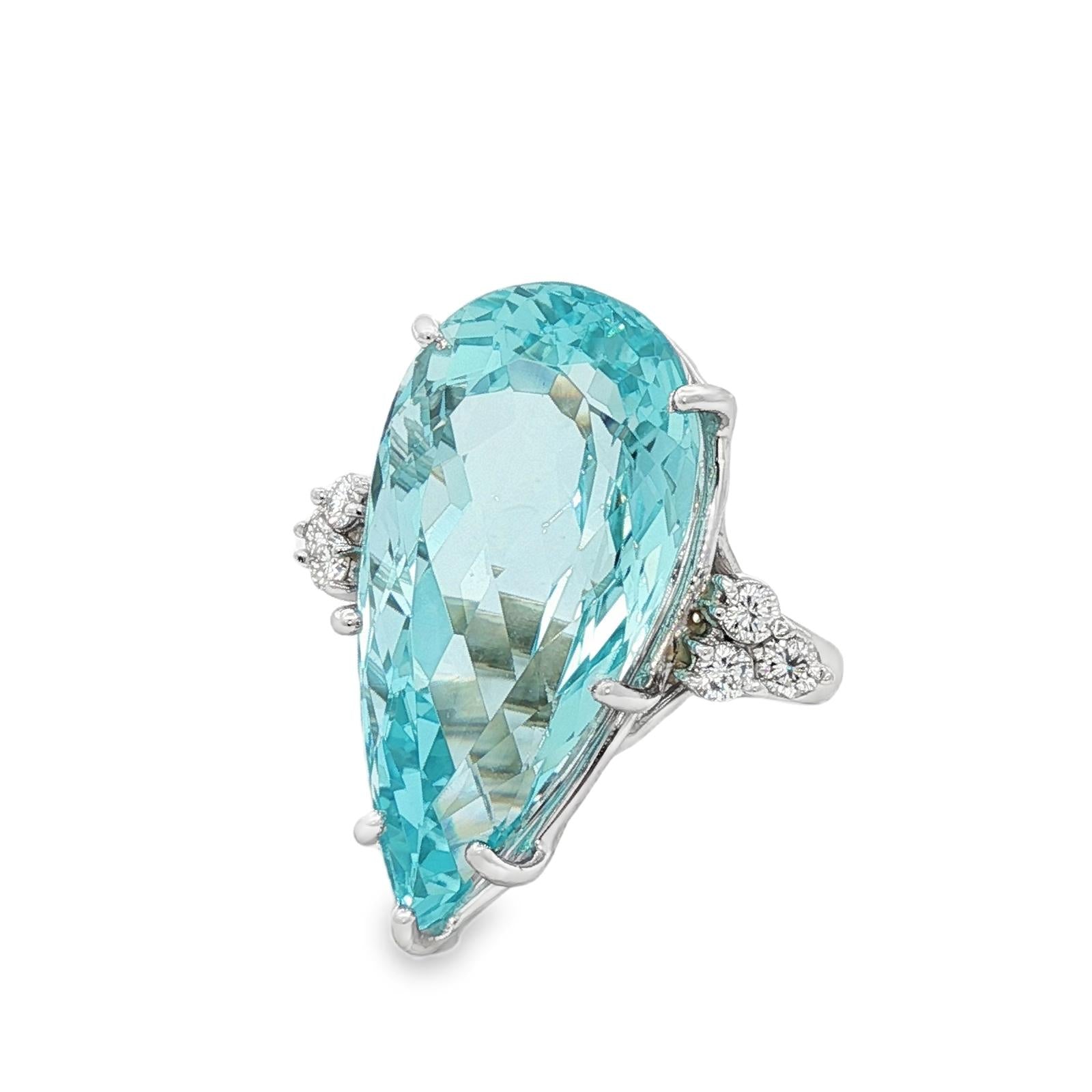 Pear Shape Aquamarine Diamond 14KWG Vintage Cocktail Ring