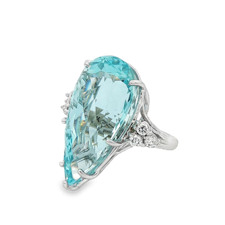 Pear Shape Aquamarine Diamond 14KWG Vintage Cocktail Ring