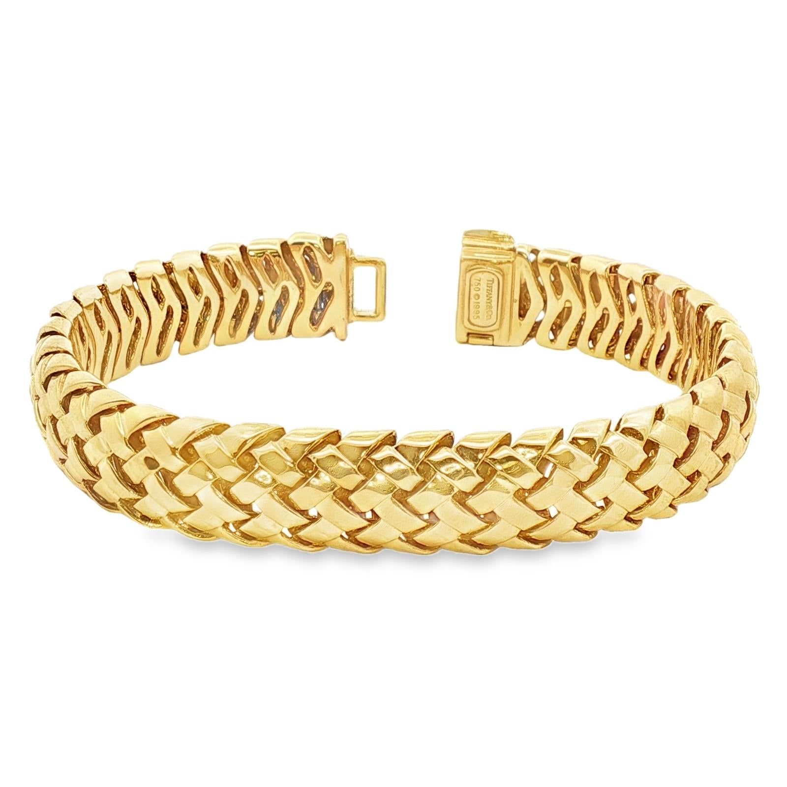 1995 Tiffany & Co. Vannerie 18 Karat Yellow Gold Basekt Weave Bracelet