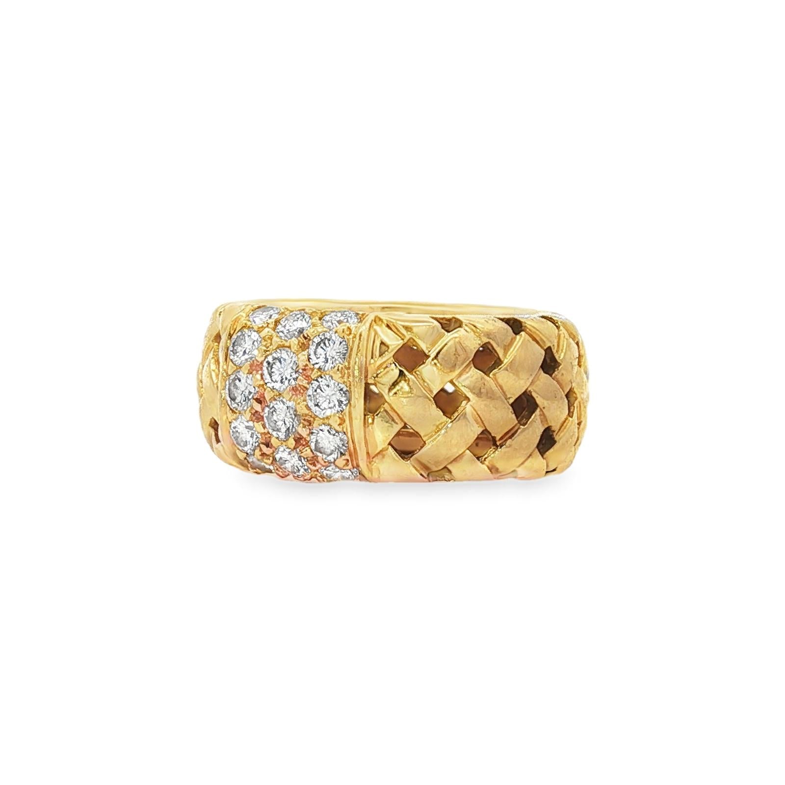 Tiffany & Co 18KYG Vannerie Basket Weave Diamond Band Ring Circa 1995