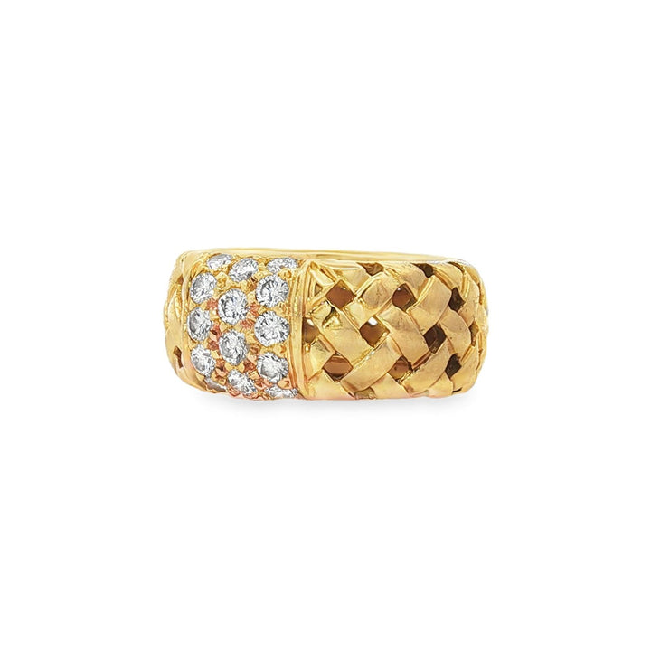 Tiffany & Co 18KYG Vannerie Basket Weave Diamond Band Ring Circa 1995