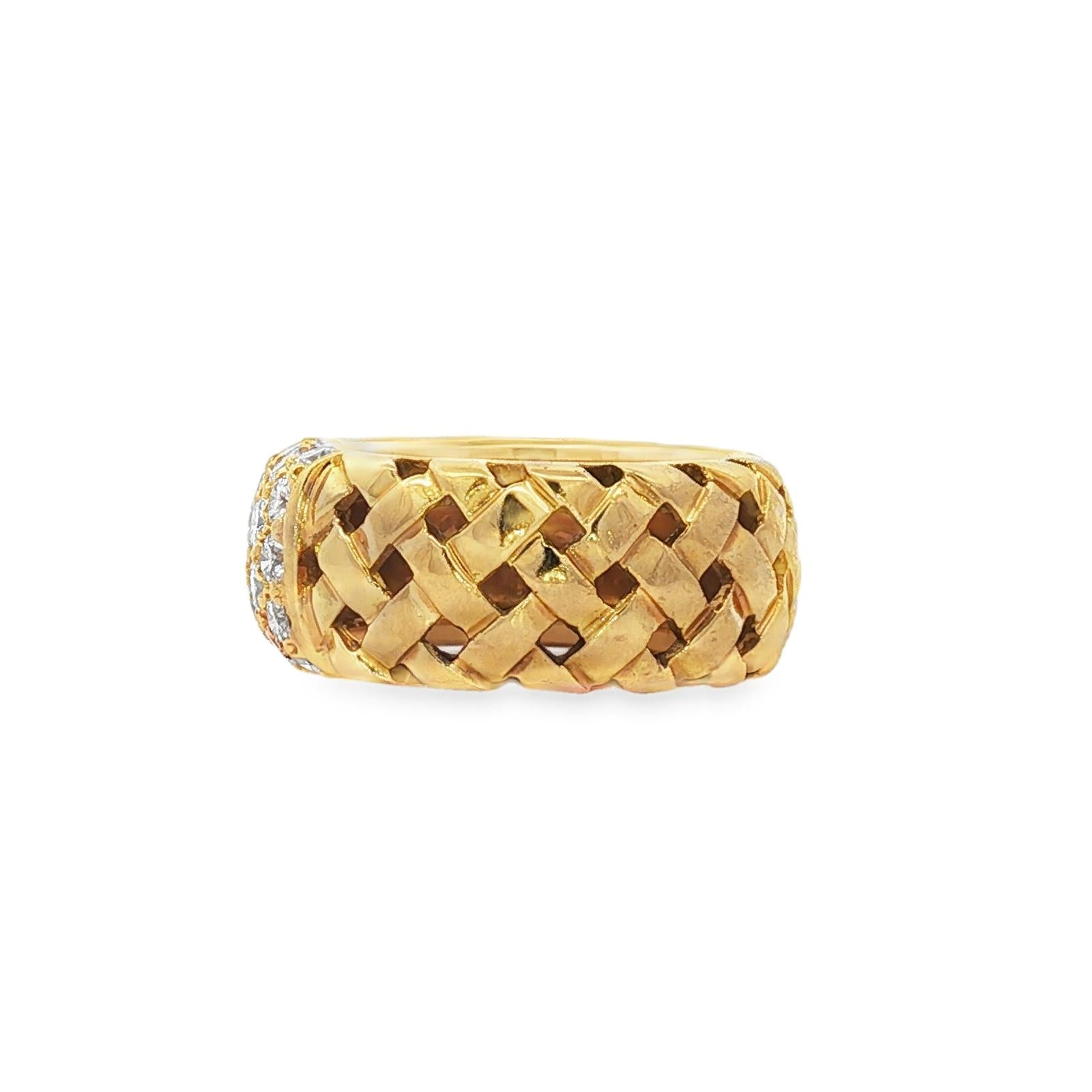 Tiffany & Co 18KYG Vannerie Basket Weave Diamond Band Ring Circa 1995