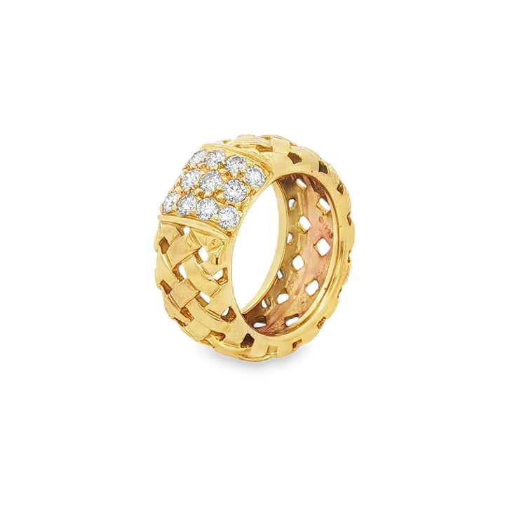 Tiffany & Co 18KYG Vannerie Basket Weave Diamond Band Ring Circa 1995