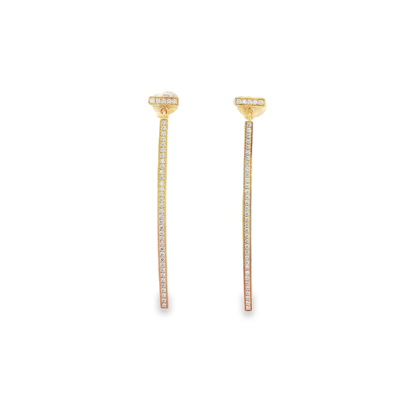 Tiffany & Co. T Bar Diamond 18 Karat Yellow Gold Drop Earrings