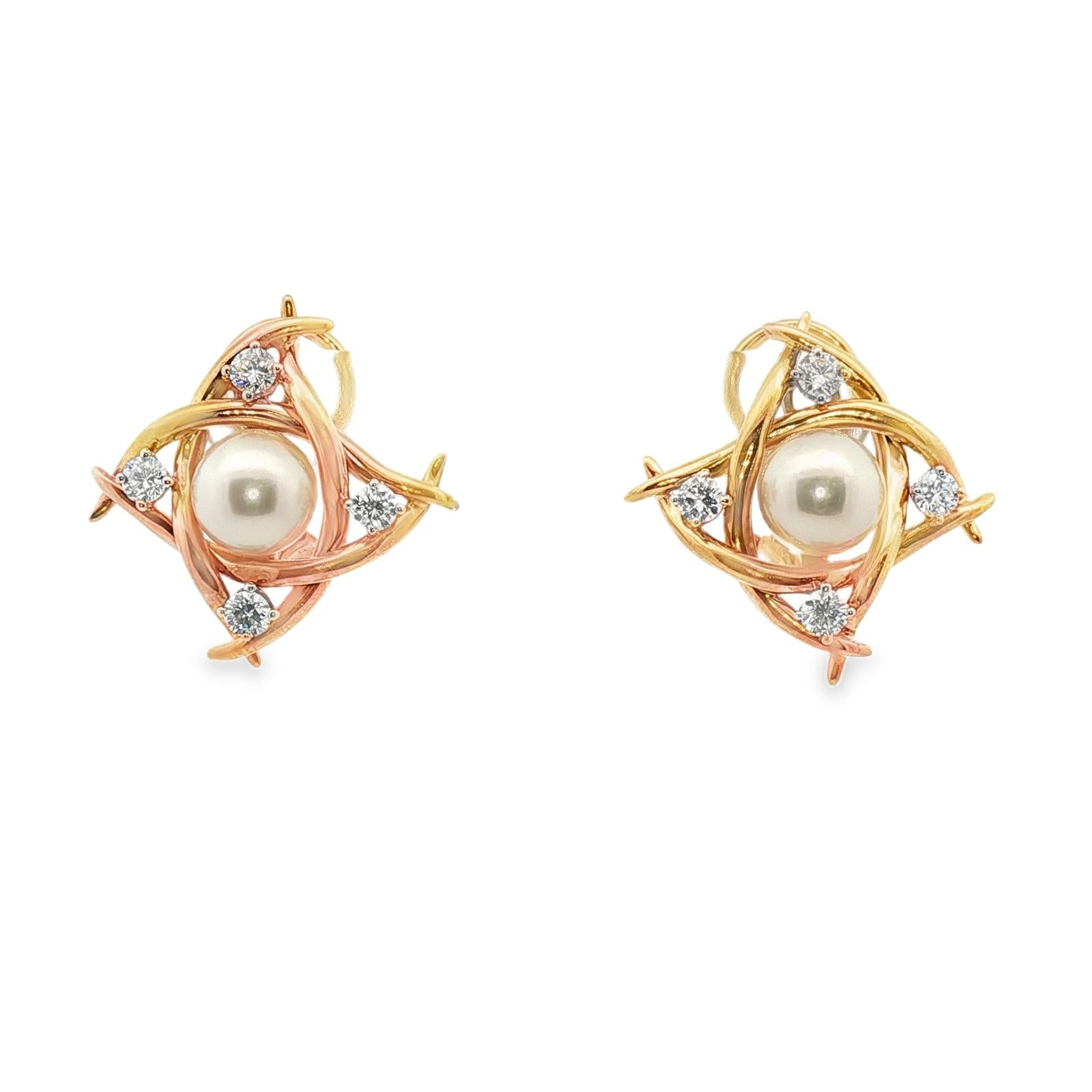 Tiffany & Co. Diamond Pearl 18 Karat Yellow Gold Lever-Back Earrings