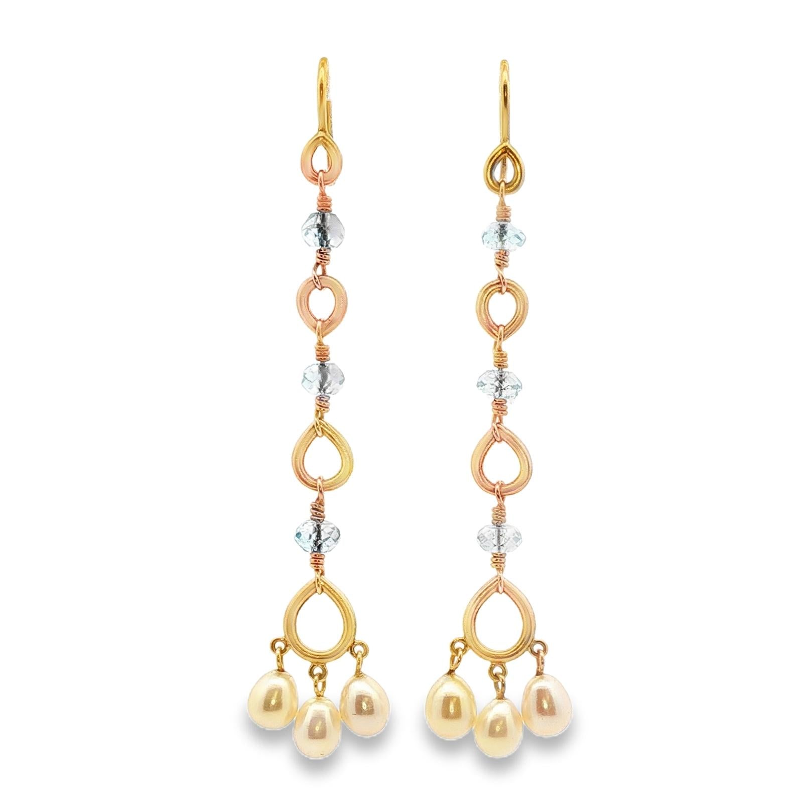 Temple St. Clair Cultured Pearl Blue Briolette Gemstone Dangle Drop Earrings