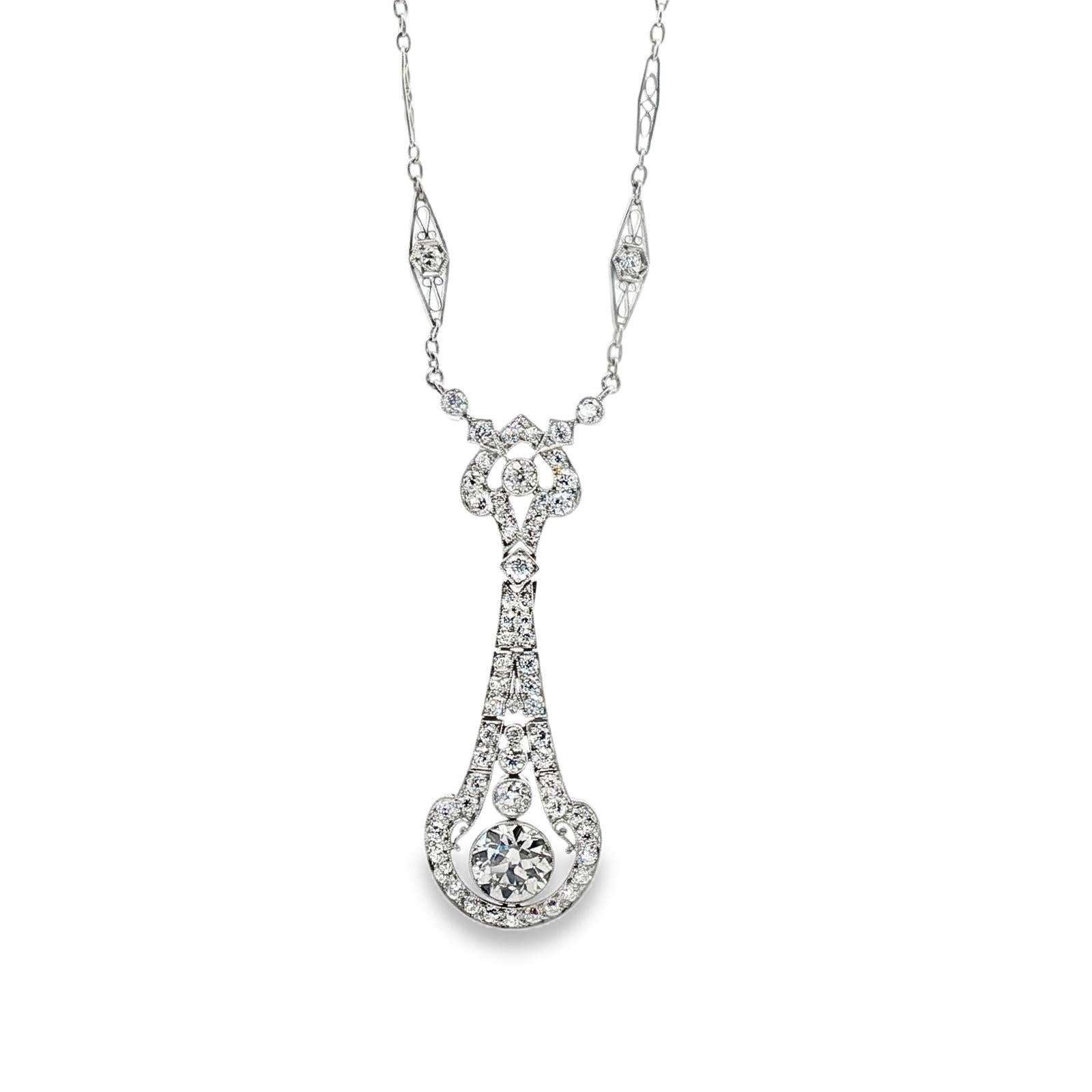 1940's Tiffany & Co. Old European Cut Diamond Platinum Pendant Diamond Necklace