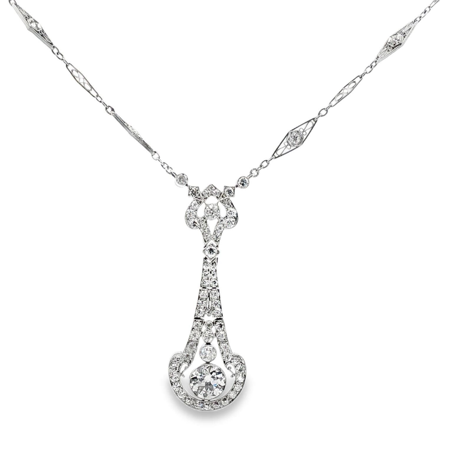 1940's Tiffany & Co. Old European Cut Diamond Platinum Pendant Diamond Necklace