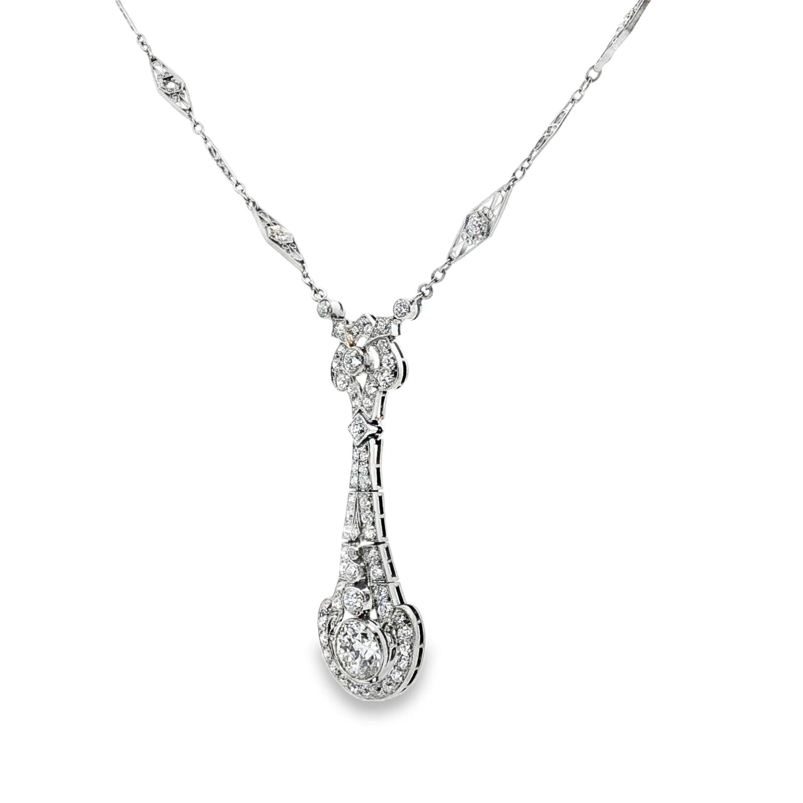 1940's Tiffany & Co. Old European Cut Diamond Platinum Pendant Diamond Necklace