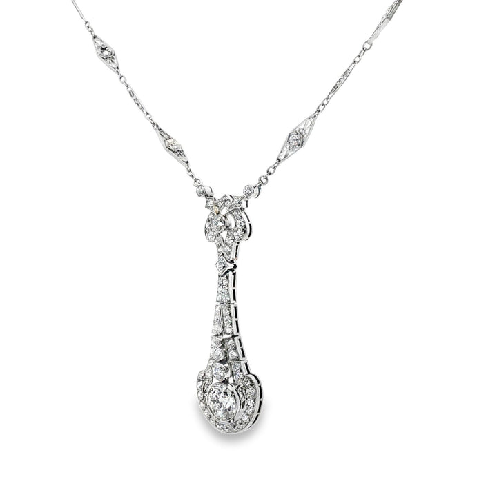 1940's Tiffany & Co. Old European Cut Diamond Platinum Pendant Diamond Necklace