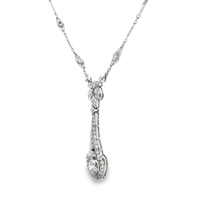1940's Tiffany & Co. Old European Cut Diamond Platinum Pendant Diamond Necklace
