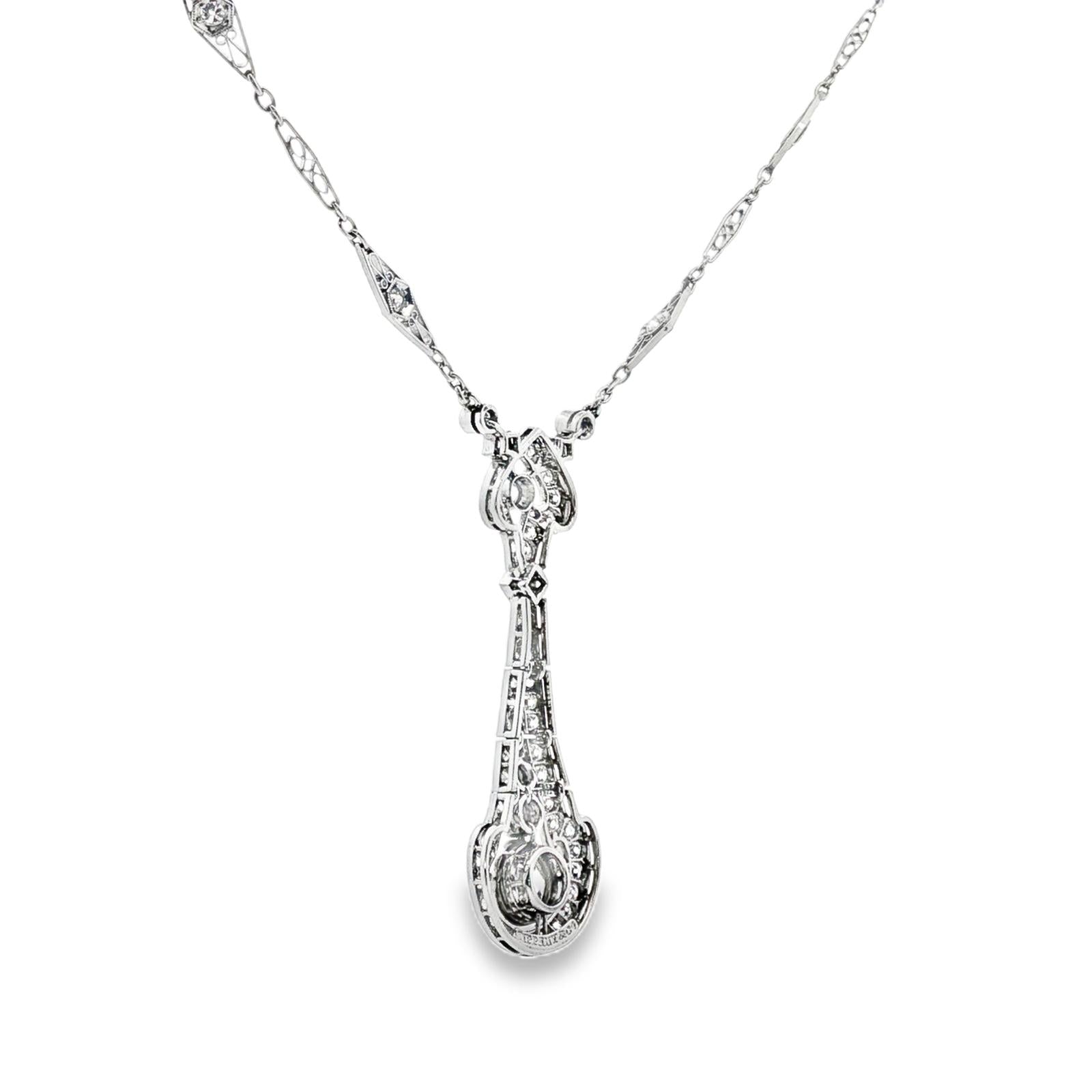 1940's Tiffany & Co. Old European Cut Diamond Platinum Pendant Diamond Necklace