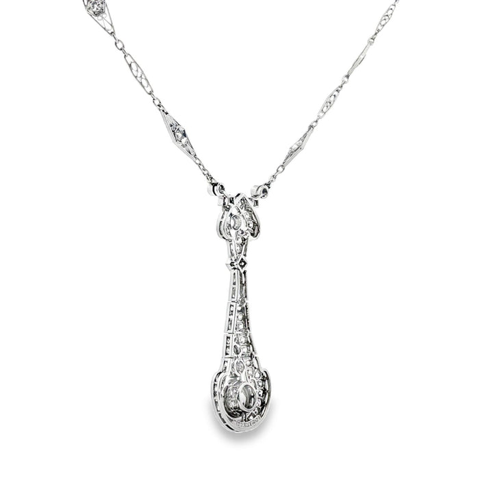 1940's Tiffany & Co. Old European Cut Diamond Platinum Pendant Diamond Necklace