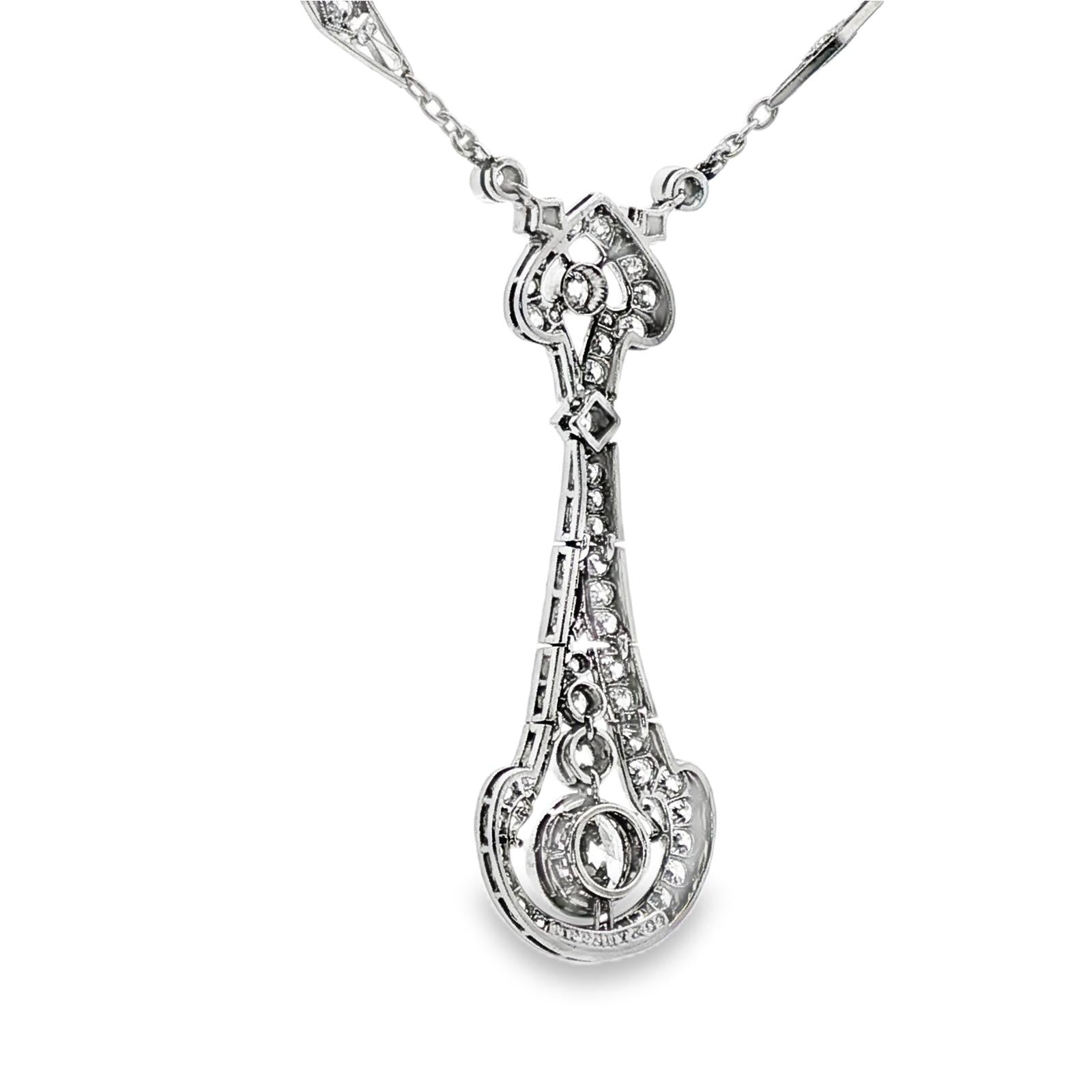 1940's Tiffany & Co. Old European Cut Diamond Platinum Pendant Diamond Necklace