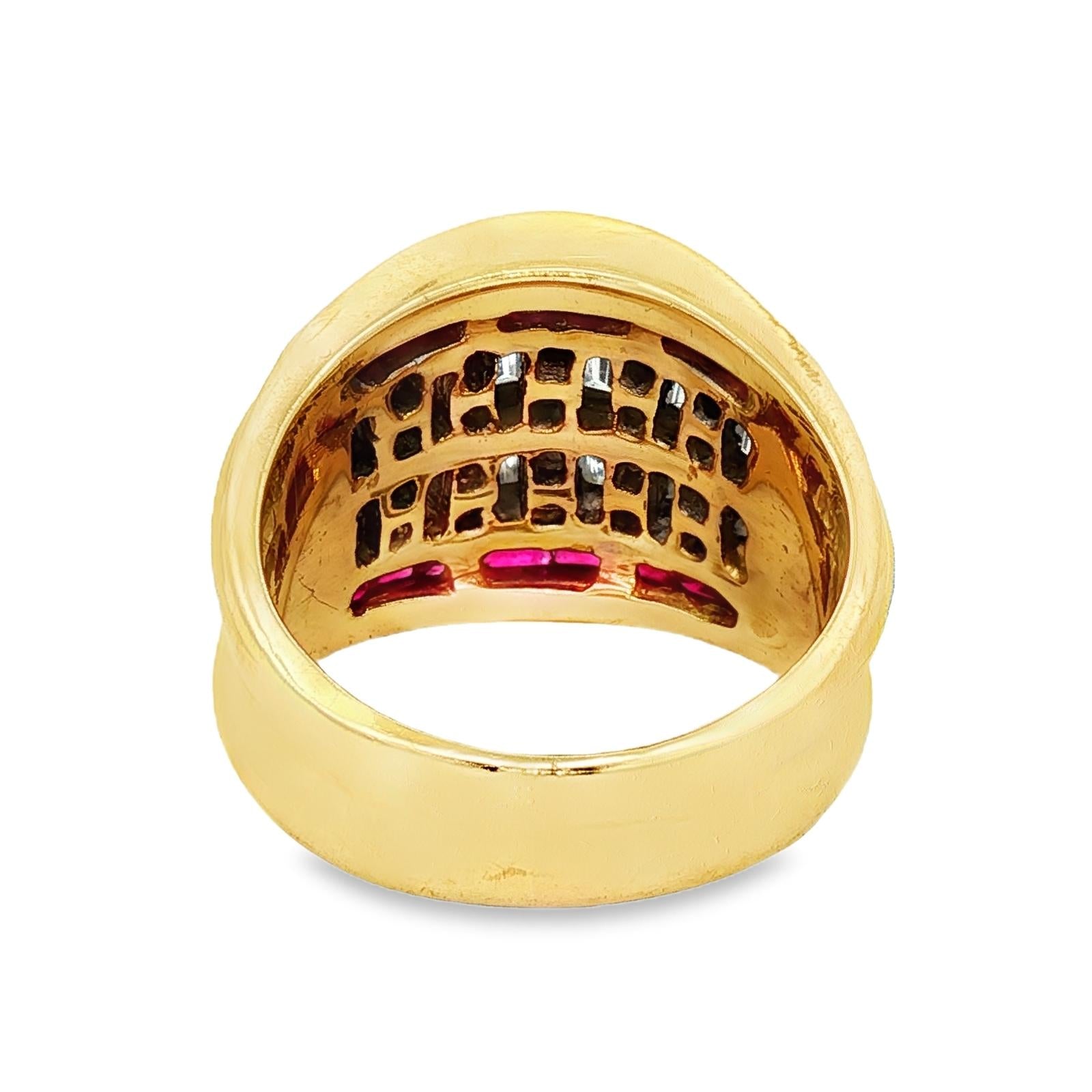 Diamond Ruby 18 Karat Yellow Gold Wide Vintage Band Ring