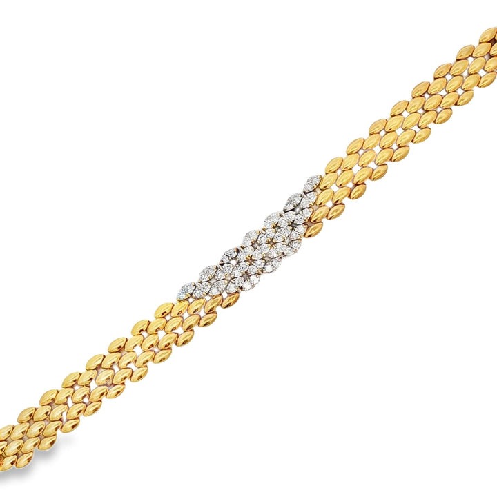 Italian Round Brilliant Cut Diamond Panther Link 18 Karat Yellow Gold Bracelet