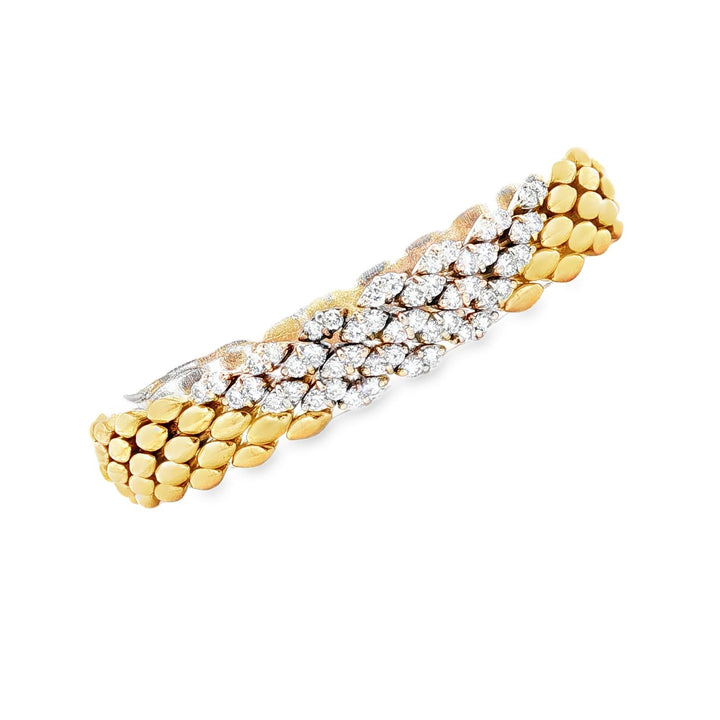 Italian Round Brilliant Cut Diamond Panther Link 18 Karat Yellow Gold Bracelet