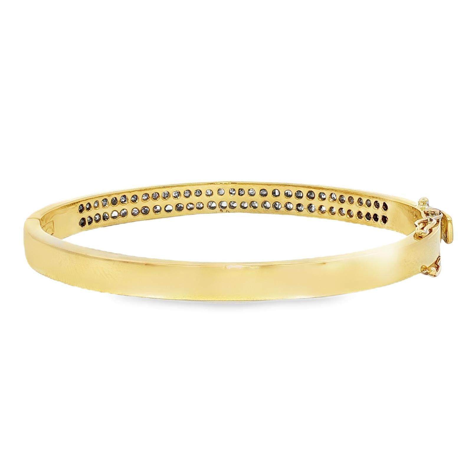 Princess & Baguette-Cut Diamond Yellow Gold Hinged Oval Vintage Bangle Bracelet