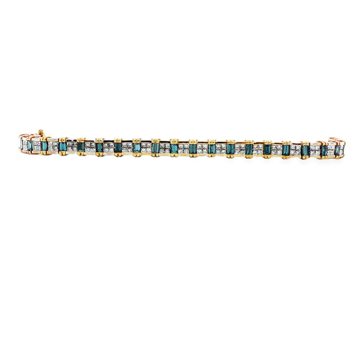 Princess-Cut Diamond & Baguette-Cut Blue Diamond 14 Karat Two Tone Link Bracelet