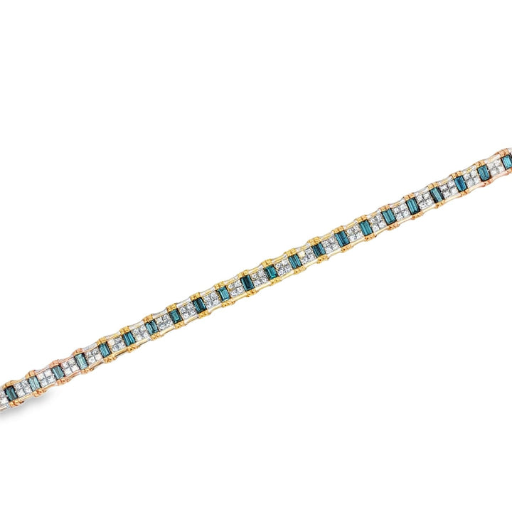 Princess-Cut Diamond & Baguette-Cut Blue Diamond 14 Karat Two Tone Link Bracelet