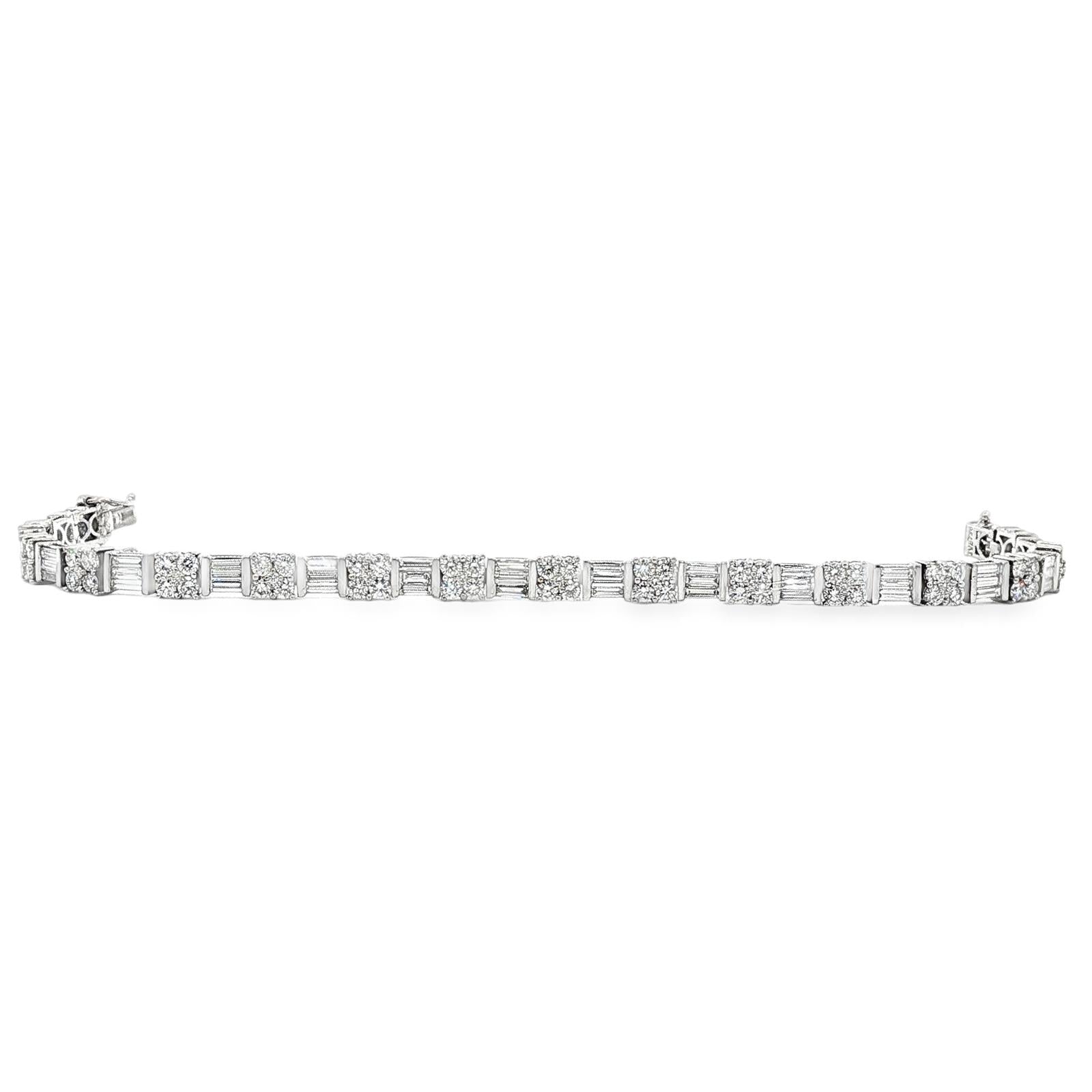 6.50 CTW Round & Baguette-Cut Diamond 18KWG Dot-Dash Link Bracelet