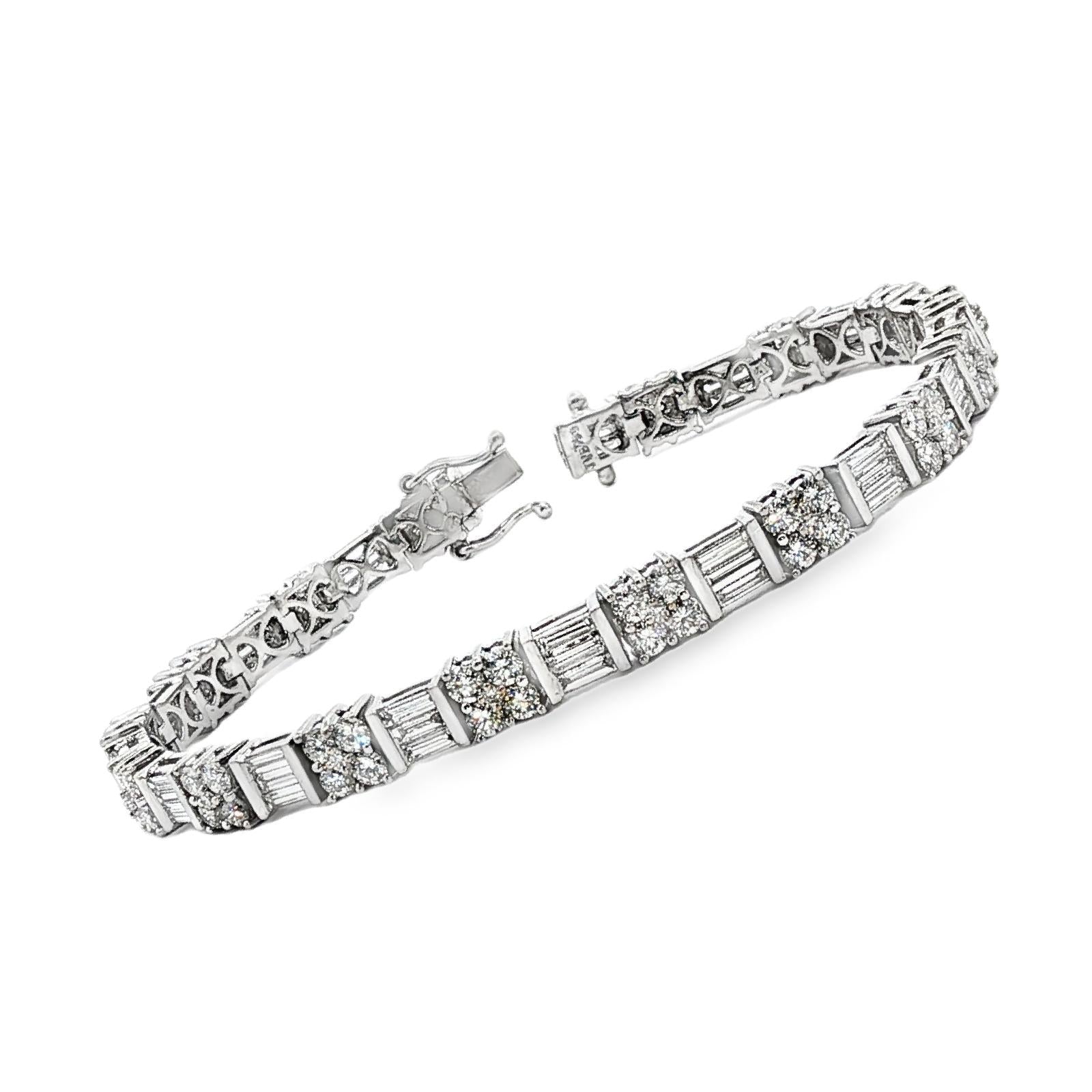 6.50 CTW Round & Baguette-Cut Diamond 18KWG Dot-Dash Link Bracelet