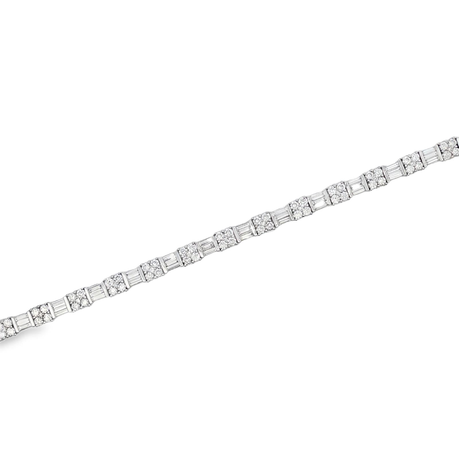 6.50 CTW Round & Baguette-Cut Diamond 18KWG Dot-Dash Link Bracelet