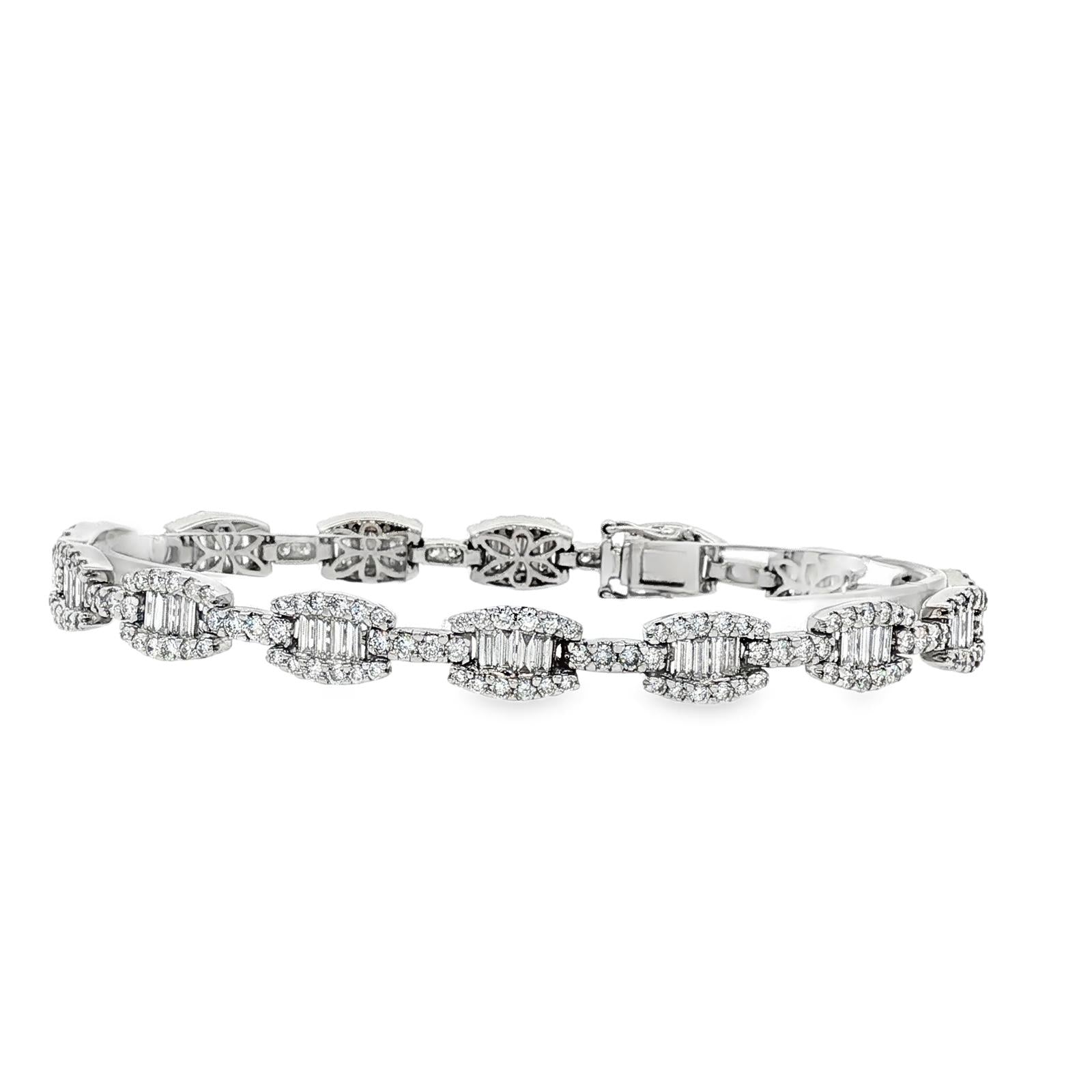 7 CTW Round Brilliant & Baguette-Cut Diamond 18K White Gold Modern Link Bracelet