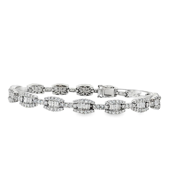 7 CTW Round Brilliant & Baguette-Cut Diamond 18K White Gold Modern Link Bracelet