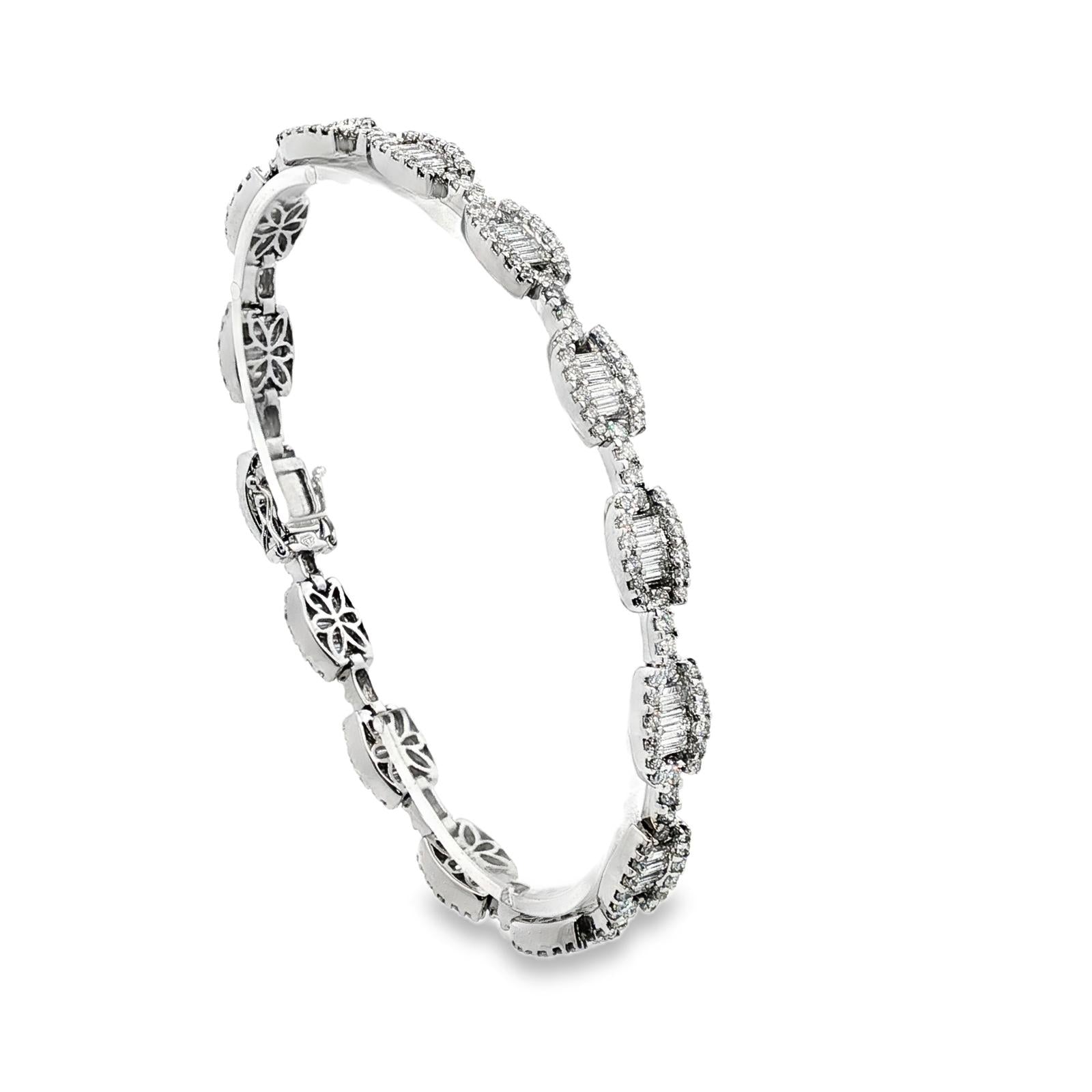 7 CTW Round Brilliant & Baguette-Cut Diamond 18K White Gold Modern Link Bracelet