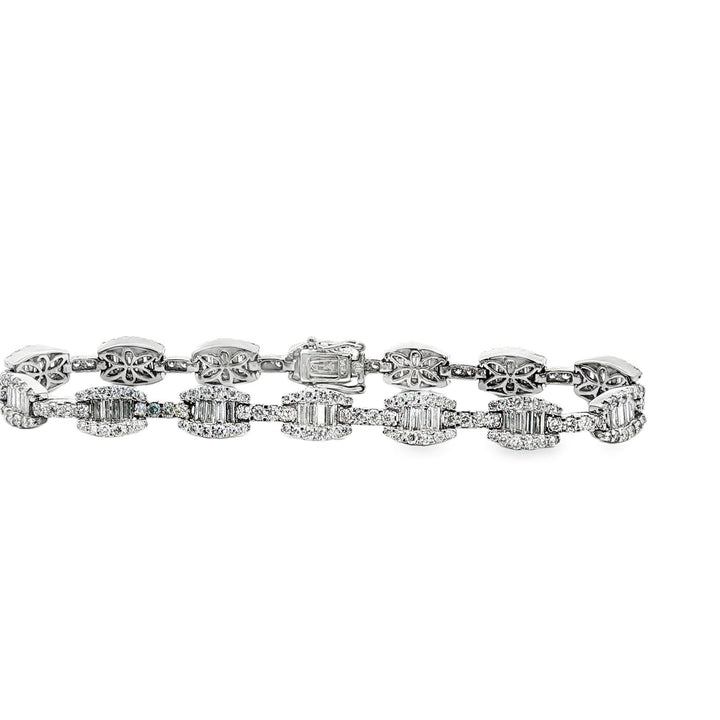 7 CTW Round Brilliant & Baguette-Cut Diamond 18K White Gold Modern Link Bracelet
