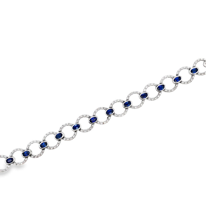 Round Brilliant-Cut Diamond Oval Sapphire 18K White Gold Round Link Bracelet