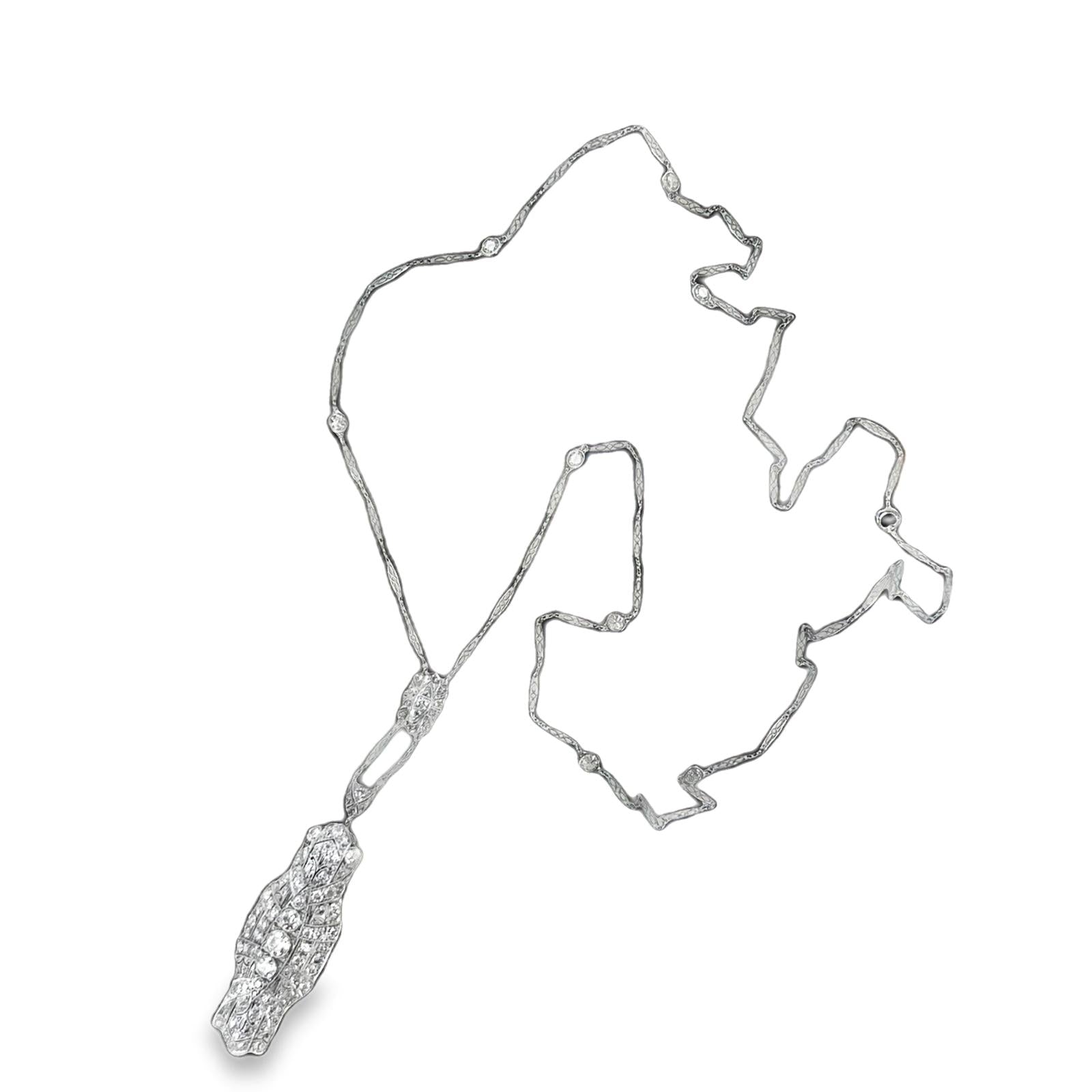 Art Deco Diamond Platinum Pin & Pendant Necklace Combo