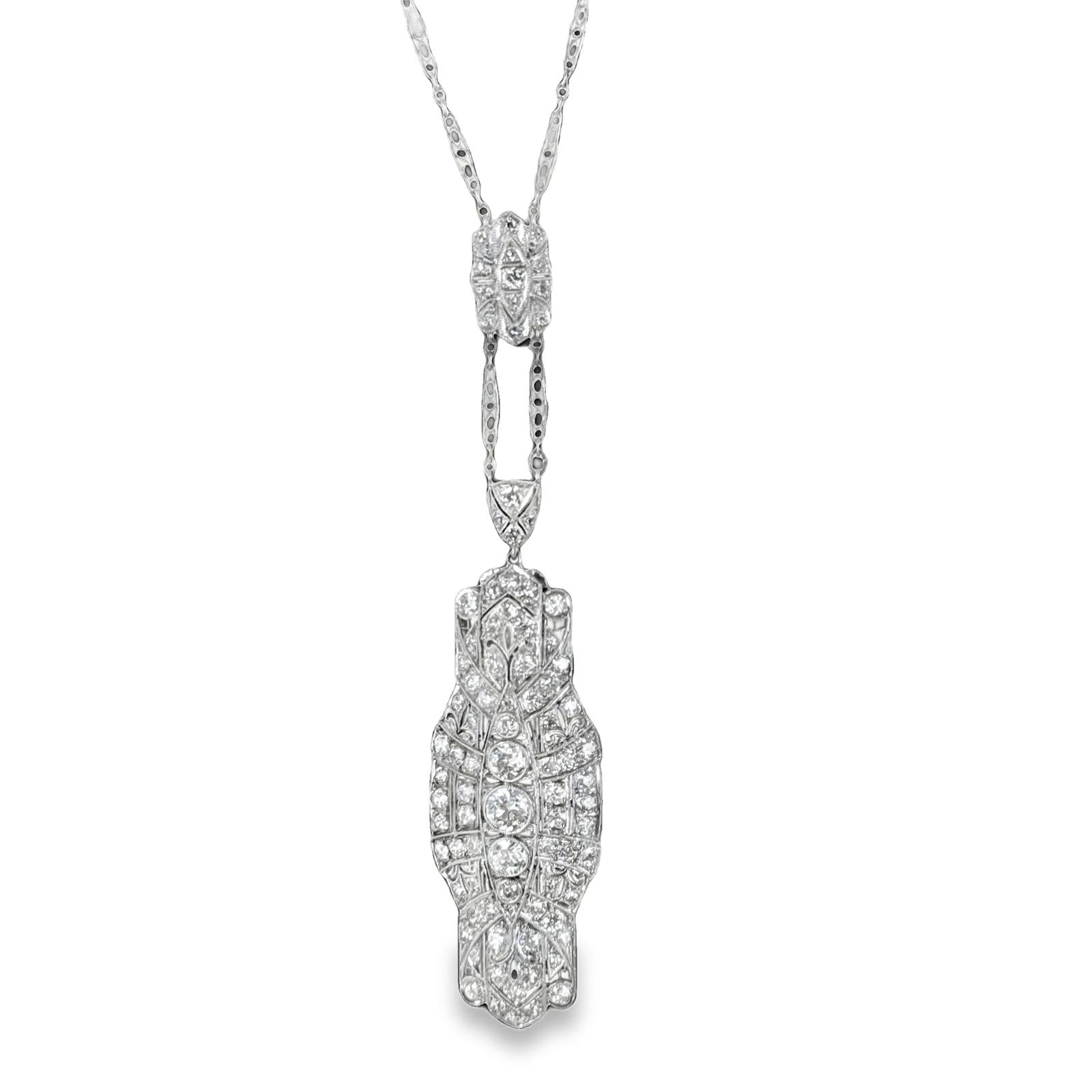 Art Deco Diamond Platinum Pin & Pendant Necklace Combo