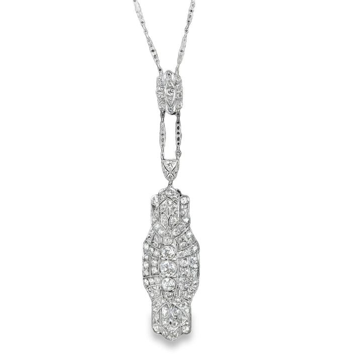 Art Deco Diamond Platinum Pin & Pendant Necklace Combo
