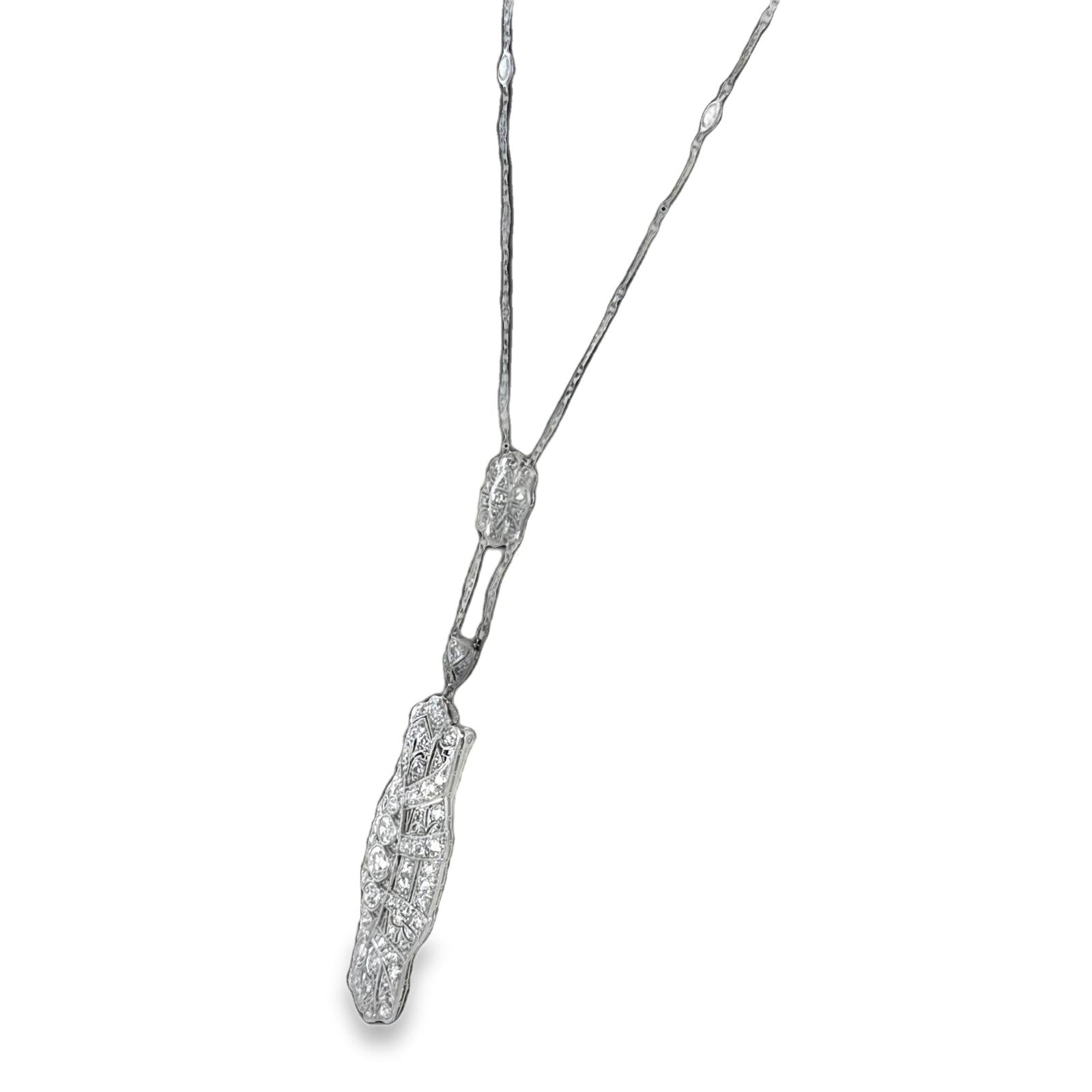 Art Deco Diamond Platinum Pin & Pendant Necklace Combo