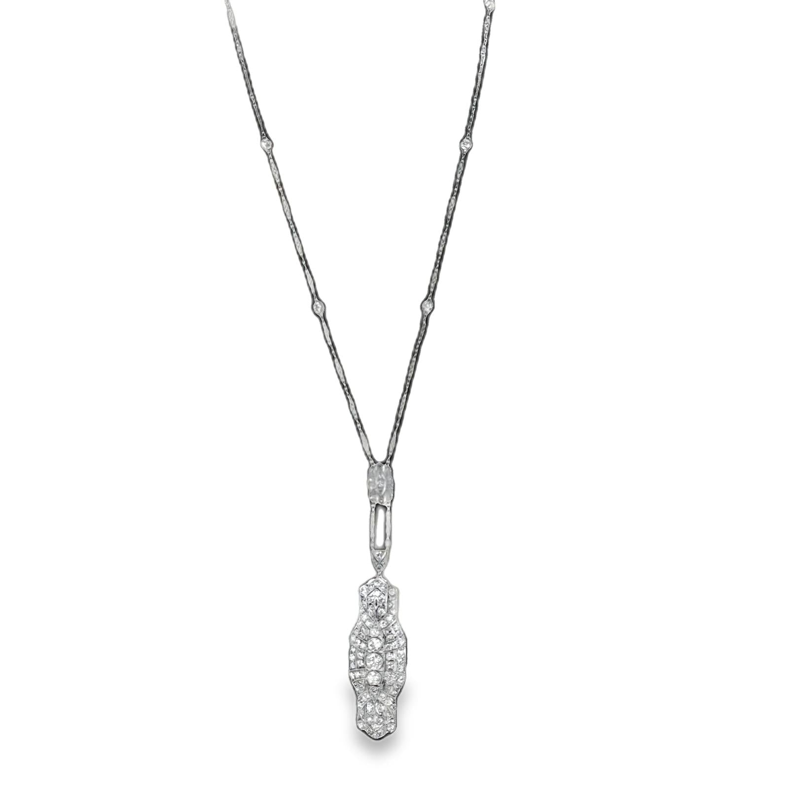 Art Deco Diamond Platinum Pin & Pendant Necklace Combo