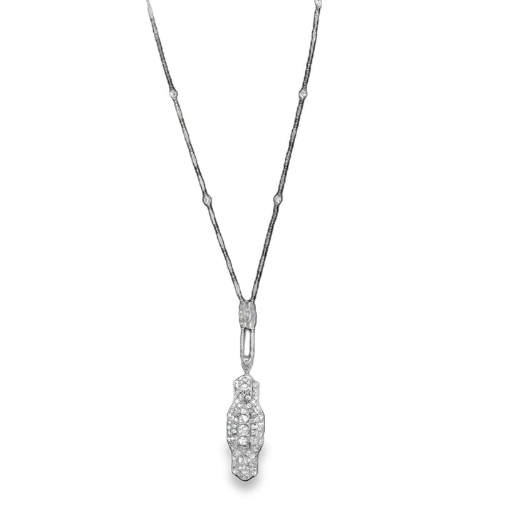 Art Deco Diamond Platinum Pin & Pendant Necklace Combo