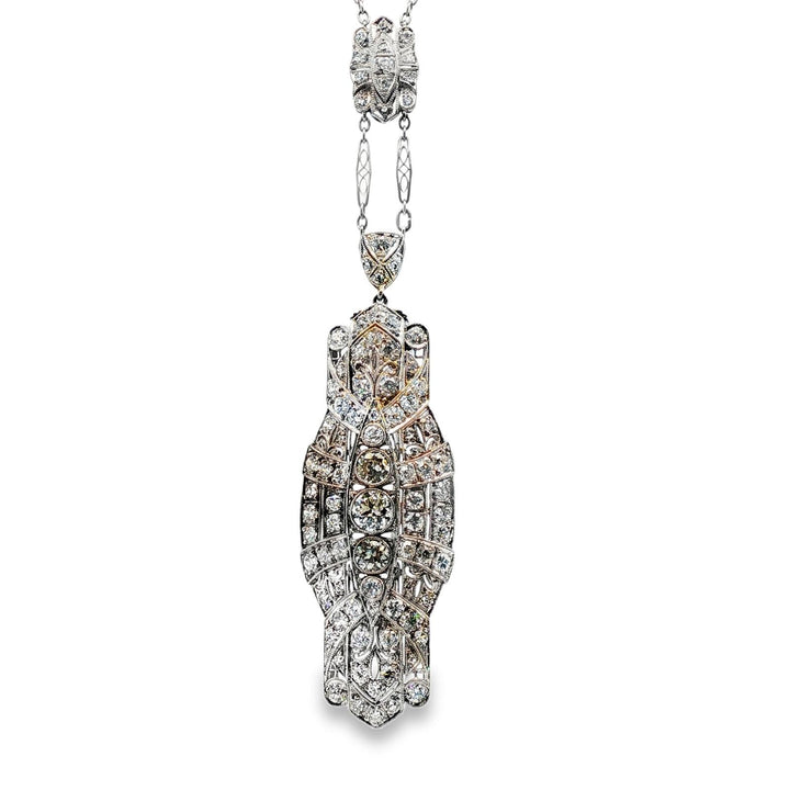 Art Deco Diamond Platinum Pin & Pendant Necklace Combo