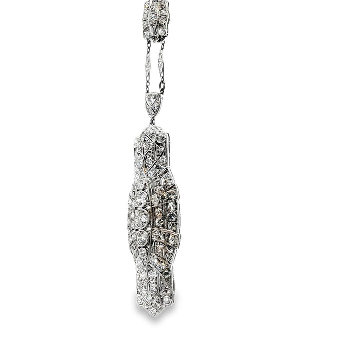 Art Deco Diamond Platinum Pin & Pendant Necklace Combo