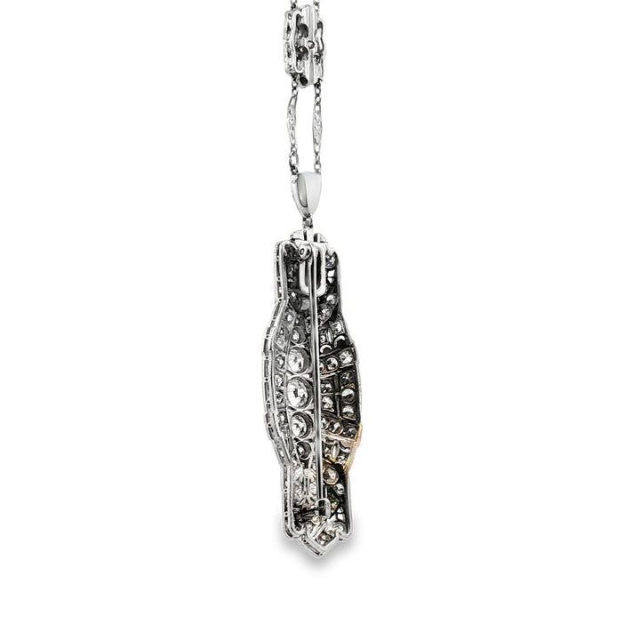Art Deco Diamond Platinum Pin & Pendant Necklace Combo