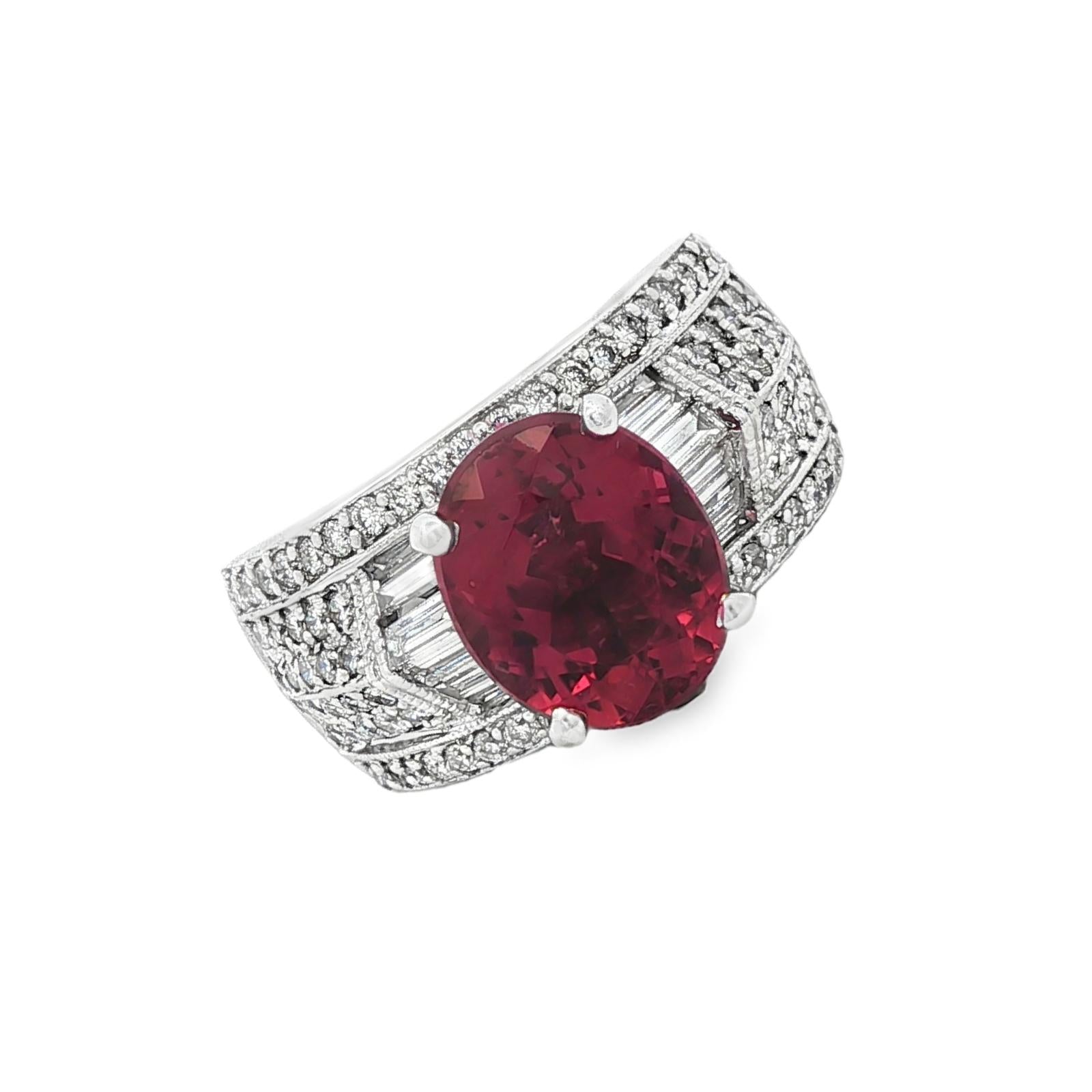 4 CT Oval Pink Tourmaline Diamond 14 Karat White Gold Cocktail Ring