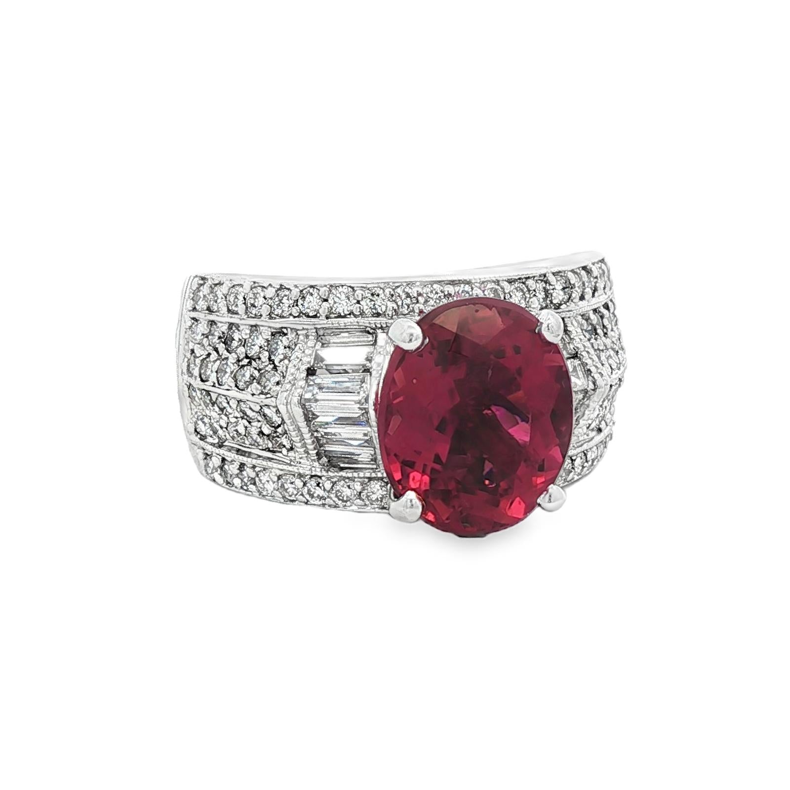 4 CT Oval Pink Tourmaline Diamond 14 Karat White Gold Cocktail Ring