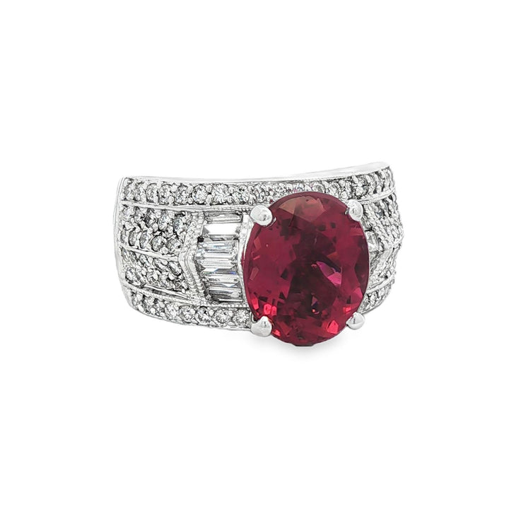 4 CT Oval Pink Tourmaline Diamond 14 Karat White Gold Cocktail Ring
