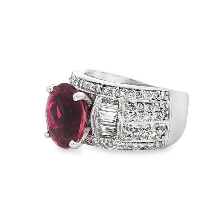 4 CT Oval Pink Tourmaline Diamond 14 Karat White Gold Cocktail Ring
