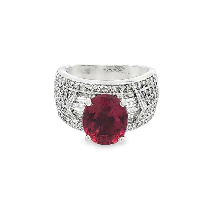 4 CT Oval Pink Tourmaline Diamond 14 Karat White Gold Cocktail Ring