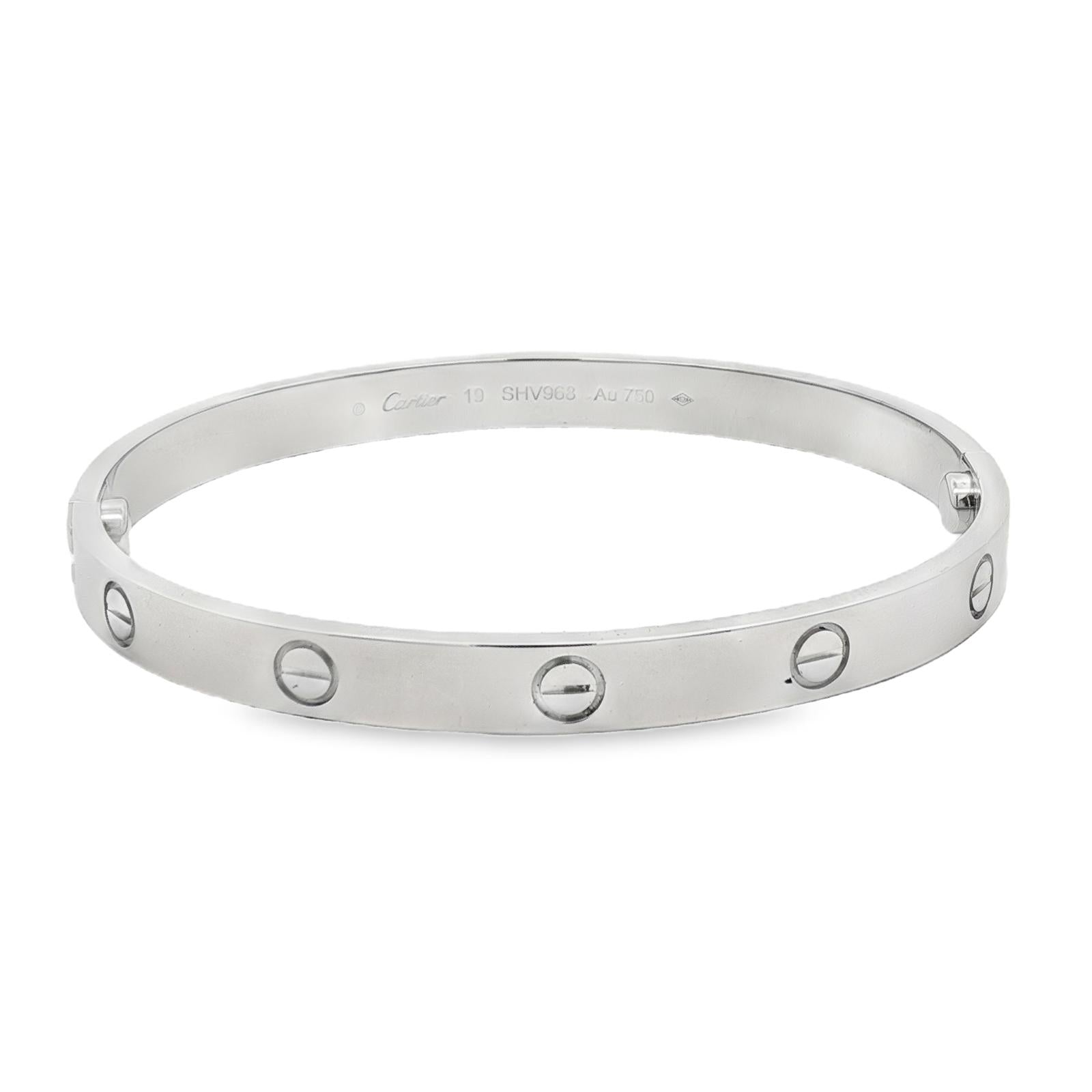 Cartier Classic Love 18 Karat White Gold Bangle Bracelet 19 Screwdriver B&P