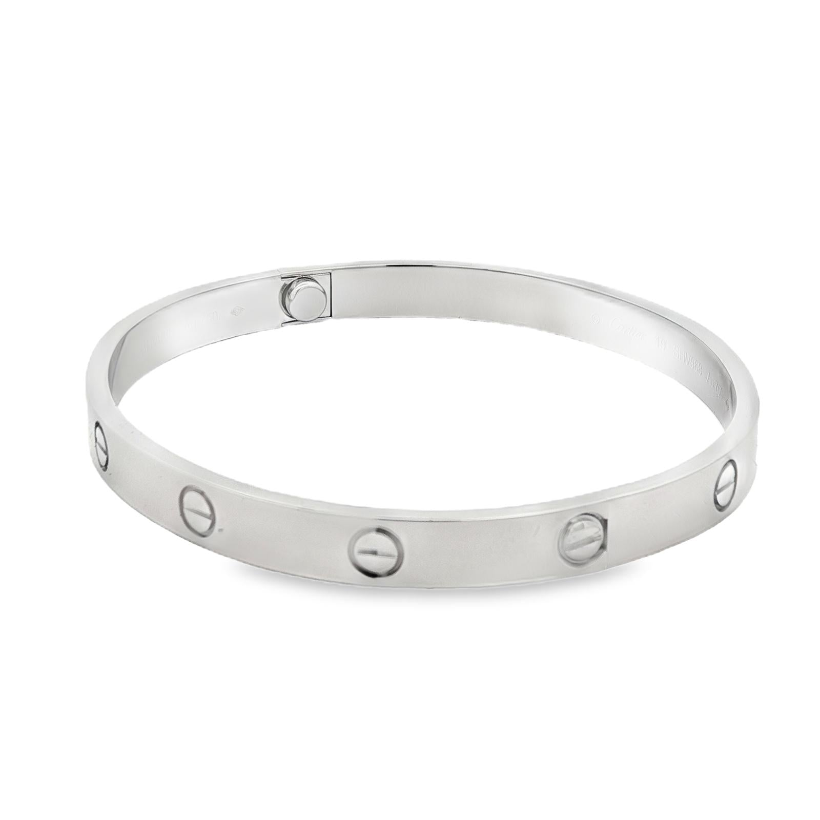 Cartier Classic Love 18 Karat White Gold Bangle Bracelet 19 Screwdriver B&P